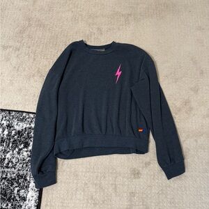Aviator Nation Black and Pink Bolt Crewneck - Size S